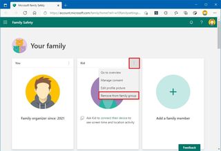 Delete family account on Windows 10