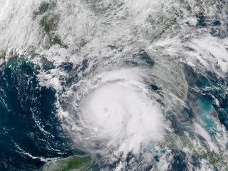Satellite image of Hurricane Michael making landfall in Florida