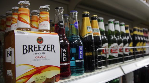 Alcohol lines the shelves of an Off-License in Brixton