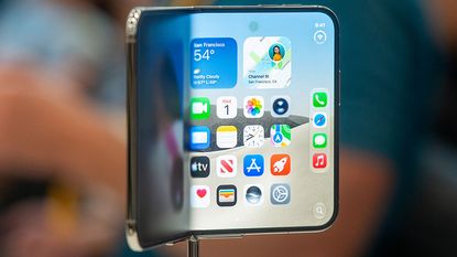 An unfolded iPhone Duo on display