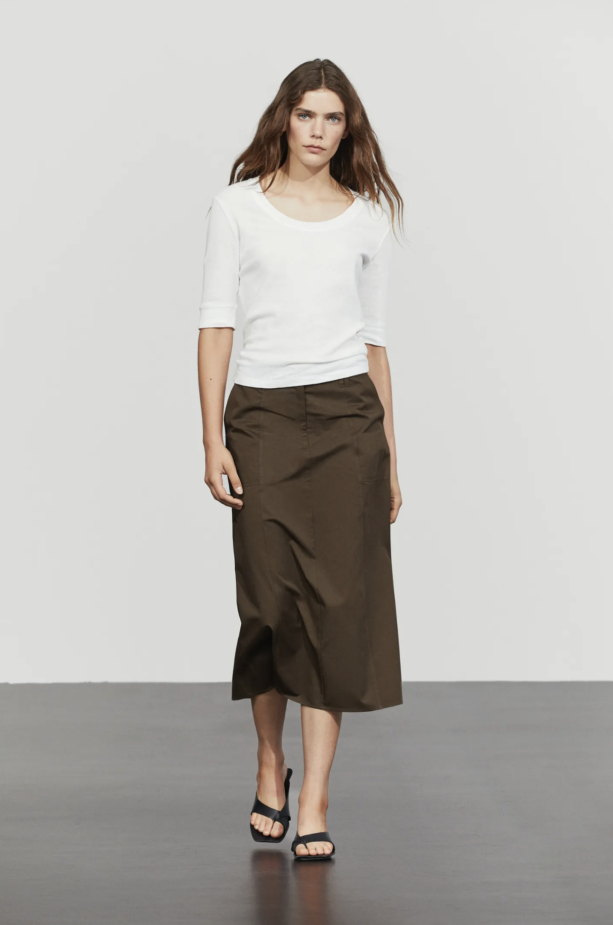 Massimo Dutti, 100% Cotton Midi Skirt