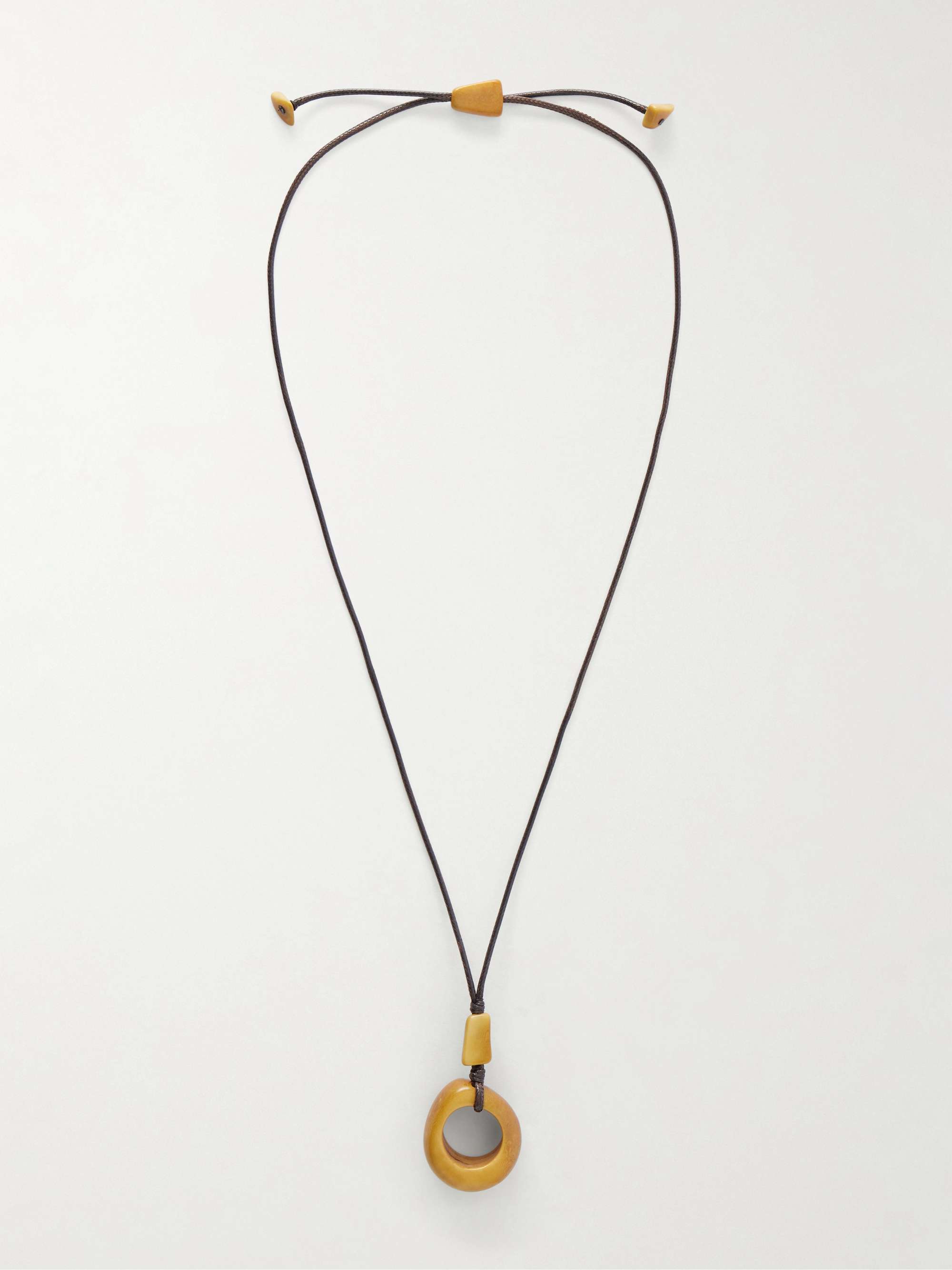 The Circle Pendant Beaded Tagua and Leather Necklace