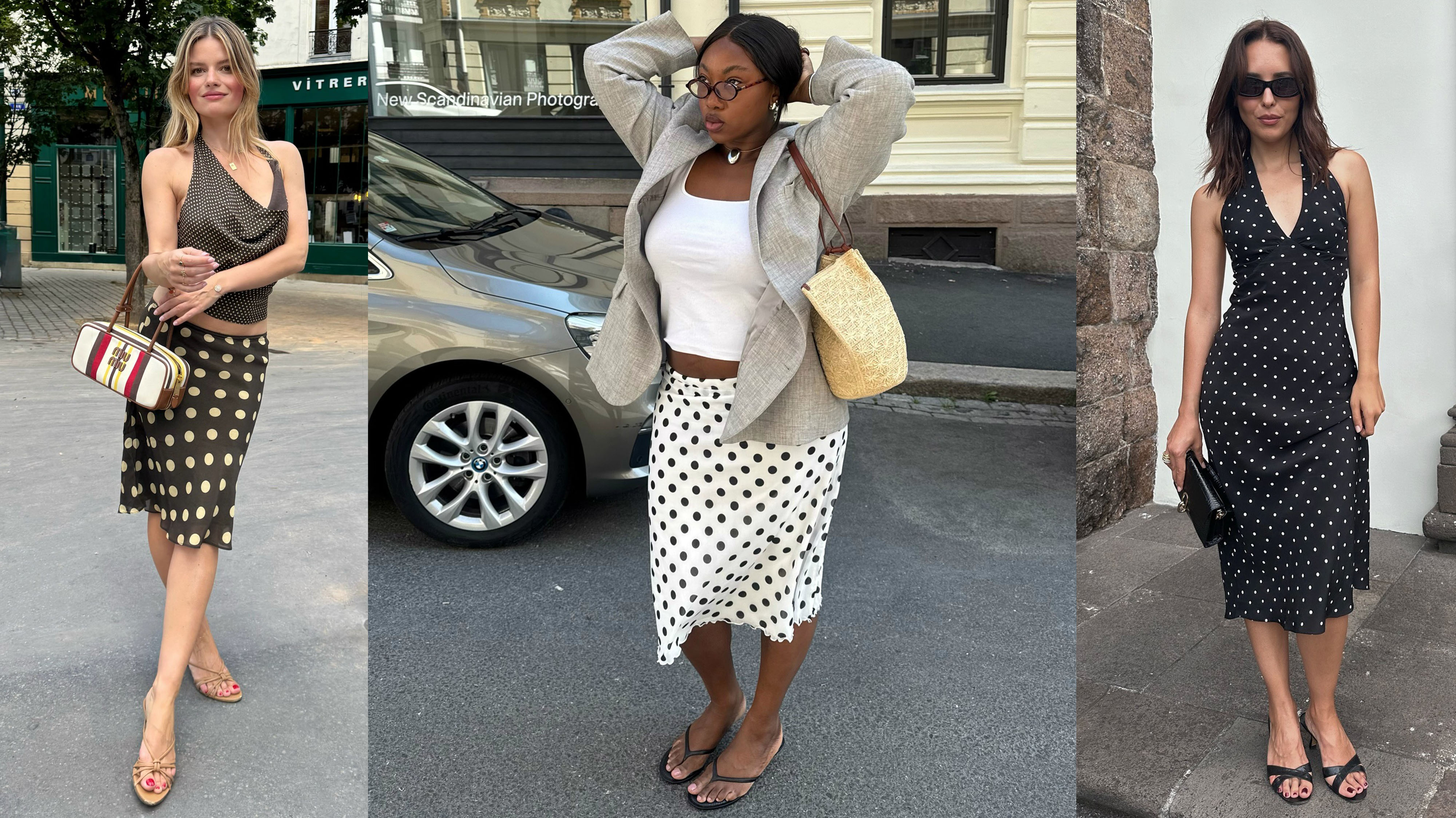 Women wearing polka-dot outfits