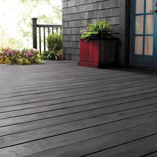 house exterior space with potted plants and dark flooring