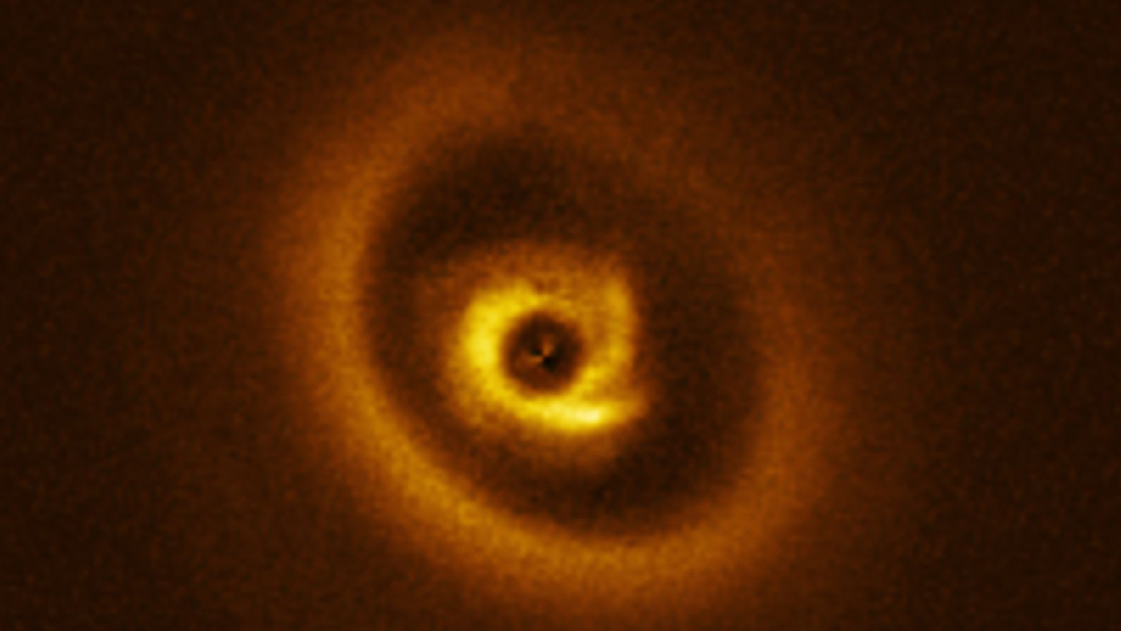 rings of orange and yellow sit on a dark background