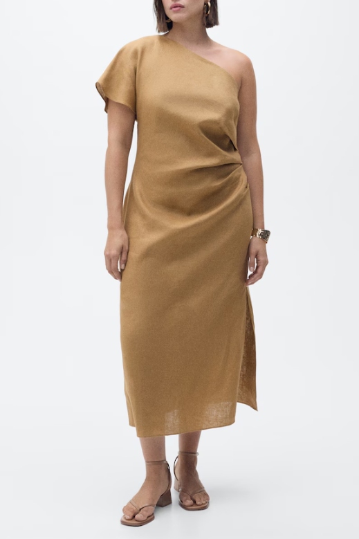 Mango, Asymmetrical Linen Dress 
