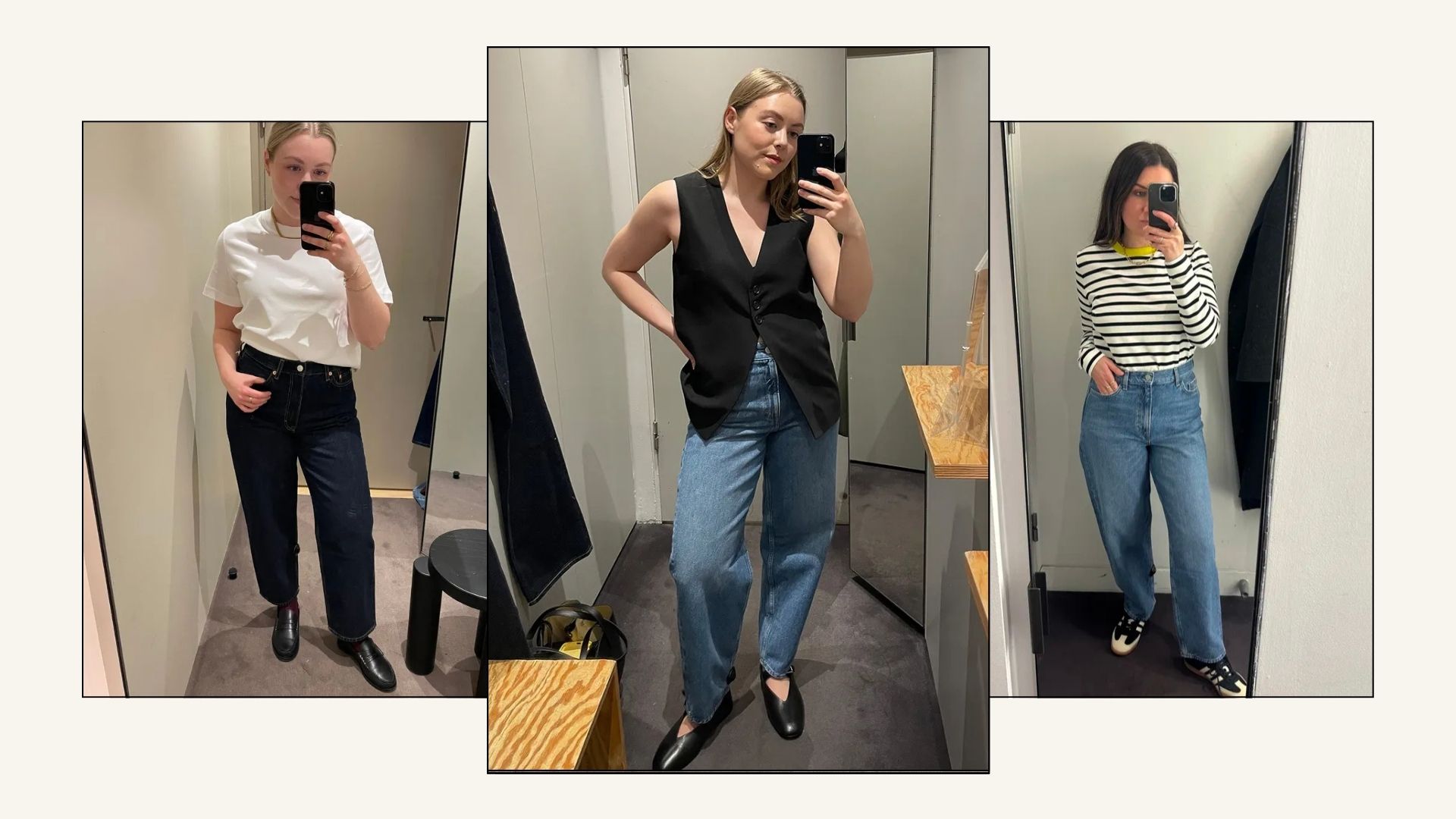 Three women wear the COS arch Jeans 
