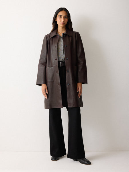 Leather Knee Length Coat | Purple