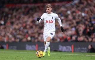 Timo Werner dribbling the ball against Manchester United