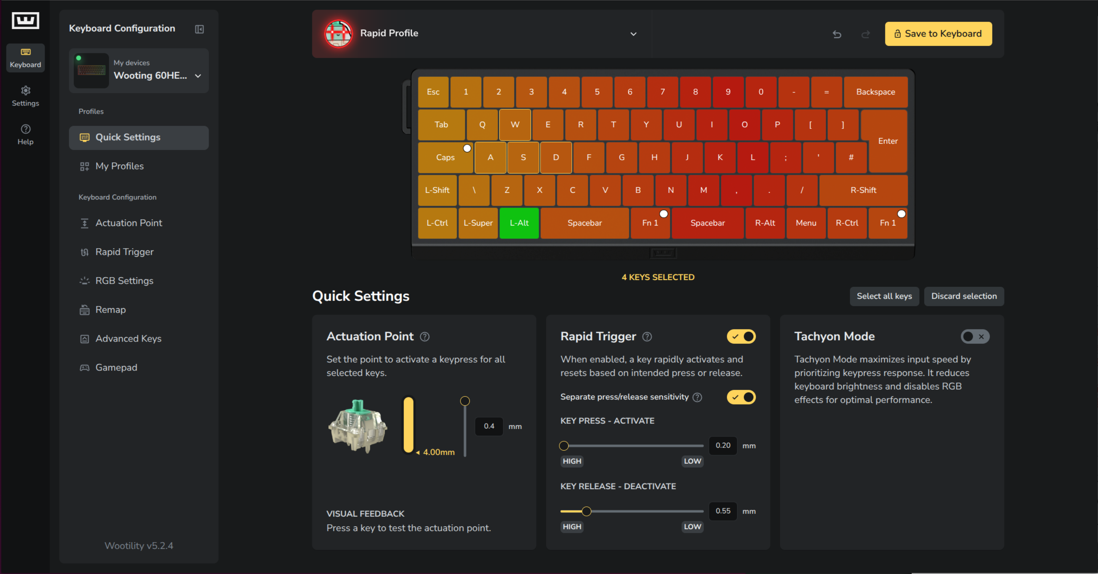 Wooting's Wootility application running in a web browser.