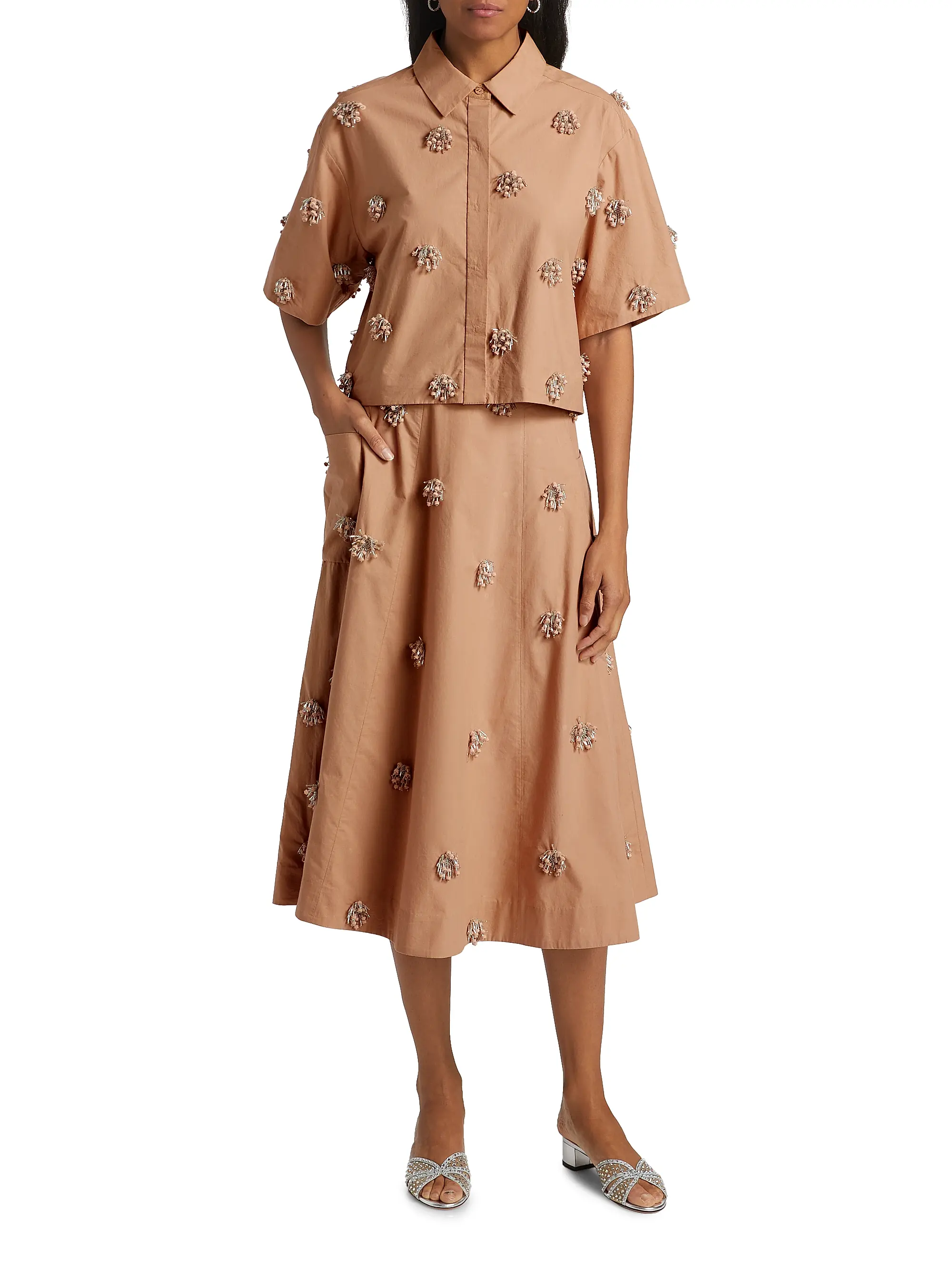 Cosmo Beaded Crop Camp Shirt