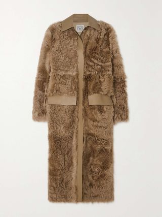 + Net Sustain Leather-Trimmed Shearling Coat