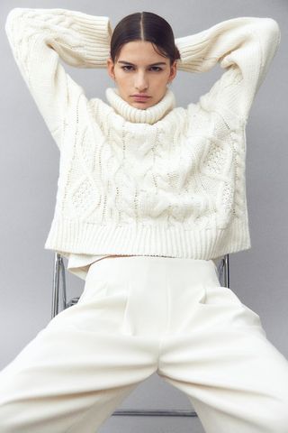 Cable-Knit Polo-Neck Jumper