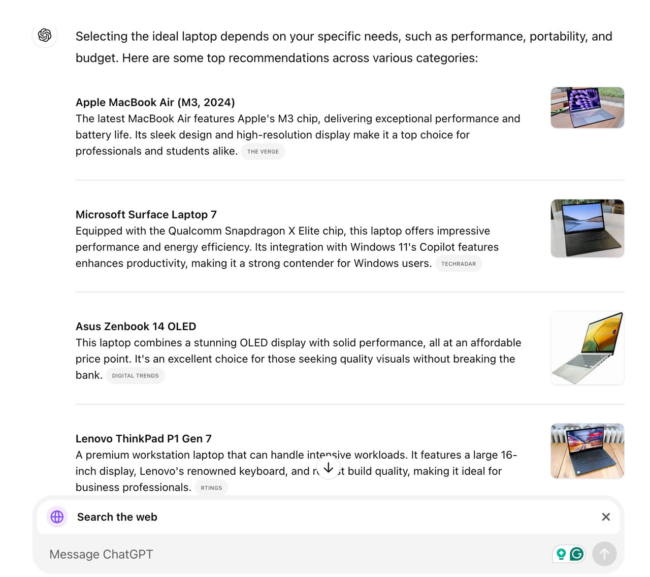 ChatGPT Search examples