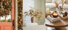 fall flower and foliage decor. Three examples of decorating with fall flowers and foliage