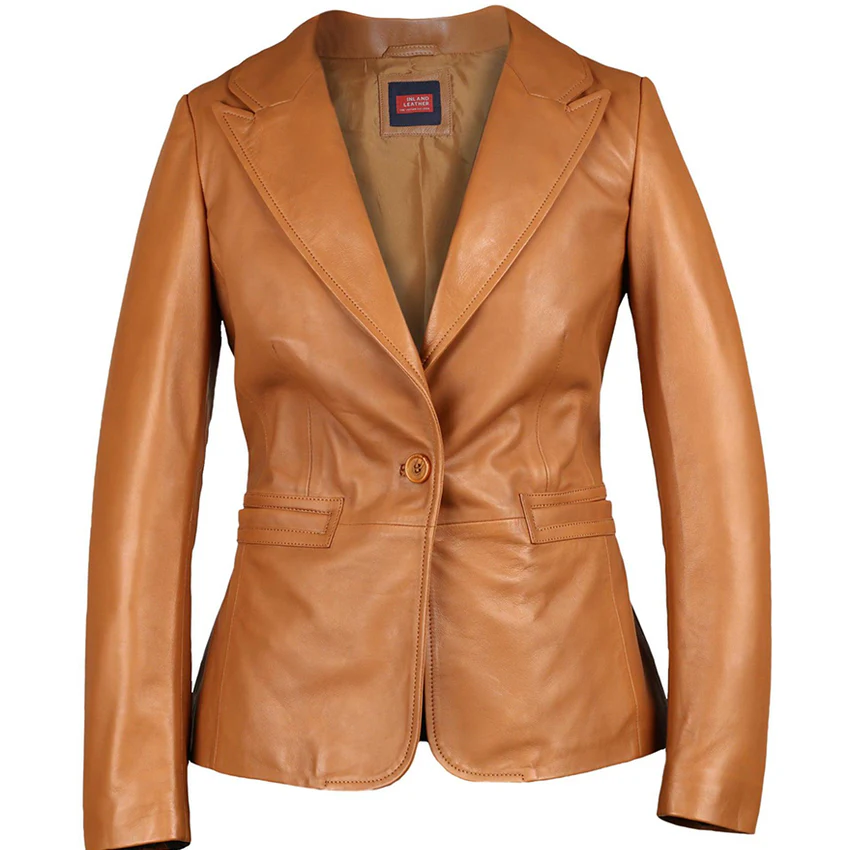 Inland Leather Co., Sylvia Womens Lambskin Tan Leather Blazer (Was $327.41)