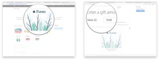 Launch your web browser, go to the iTunes Gift Crads by Email website, click on the design you want, and then enter the amount you want on the gift card.