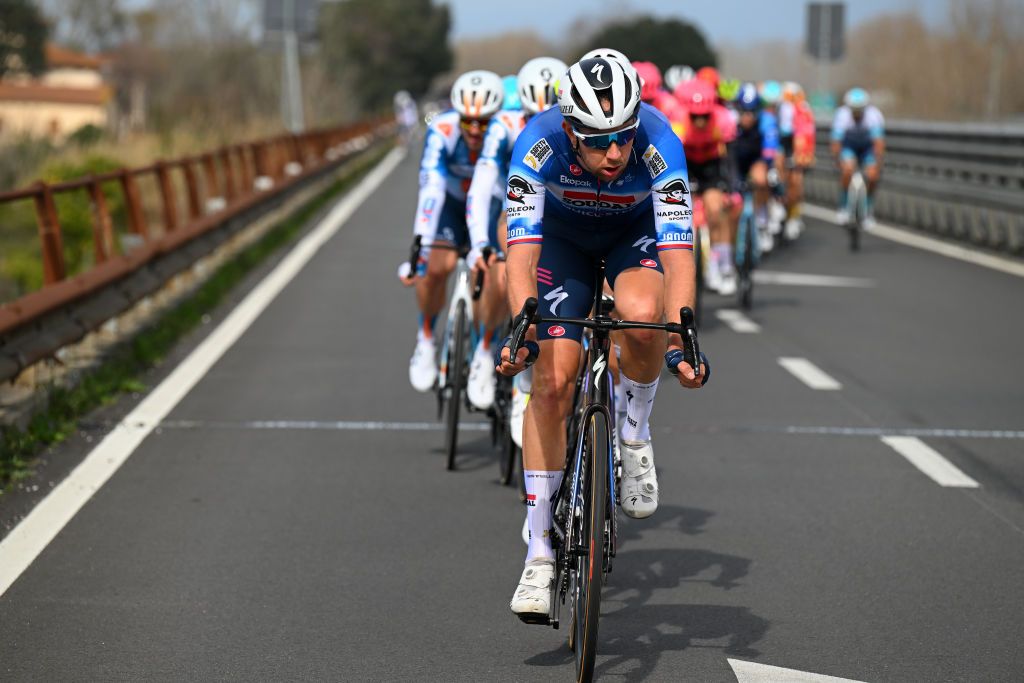 FOLLONICA ITALY MARCH 05 Josef Cerny of Czech Republic and Team SoudalQuickstep leads the peloton during the 59th TirrenoAdriatico 2024 Stage 2 a 198km stage from Camaiore to Follonica UCIWT on March 05 2024 in Follonica Italy Photo by Tim de WaeleGetty Images
