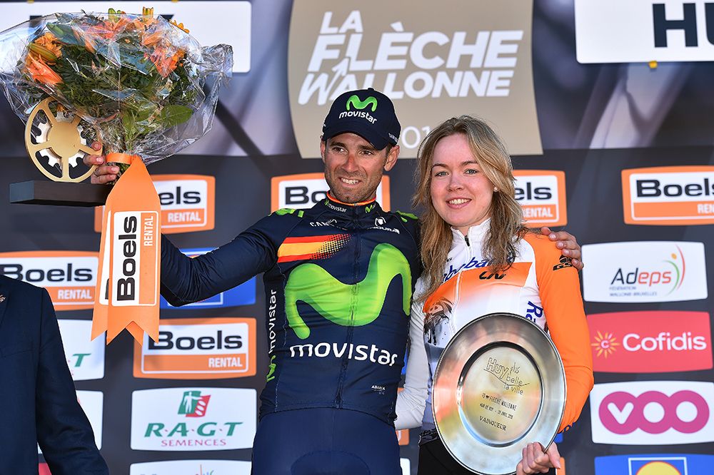 Men's winner Alejandro Valverde and Anna van der Breggen, repeat winner of La Fleche Wallonne Feminine