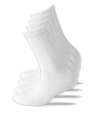 Sonnors 4 Paar weiße Sportsocken für Männer und Frauen – atmungsaktive Baumwoll-Netball-Trainingssocken, Größe 3–5