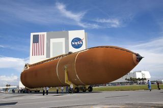 Fuel Tank for Final Space Shuttle Mission Arrives at Launch Site