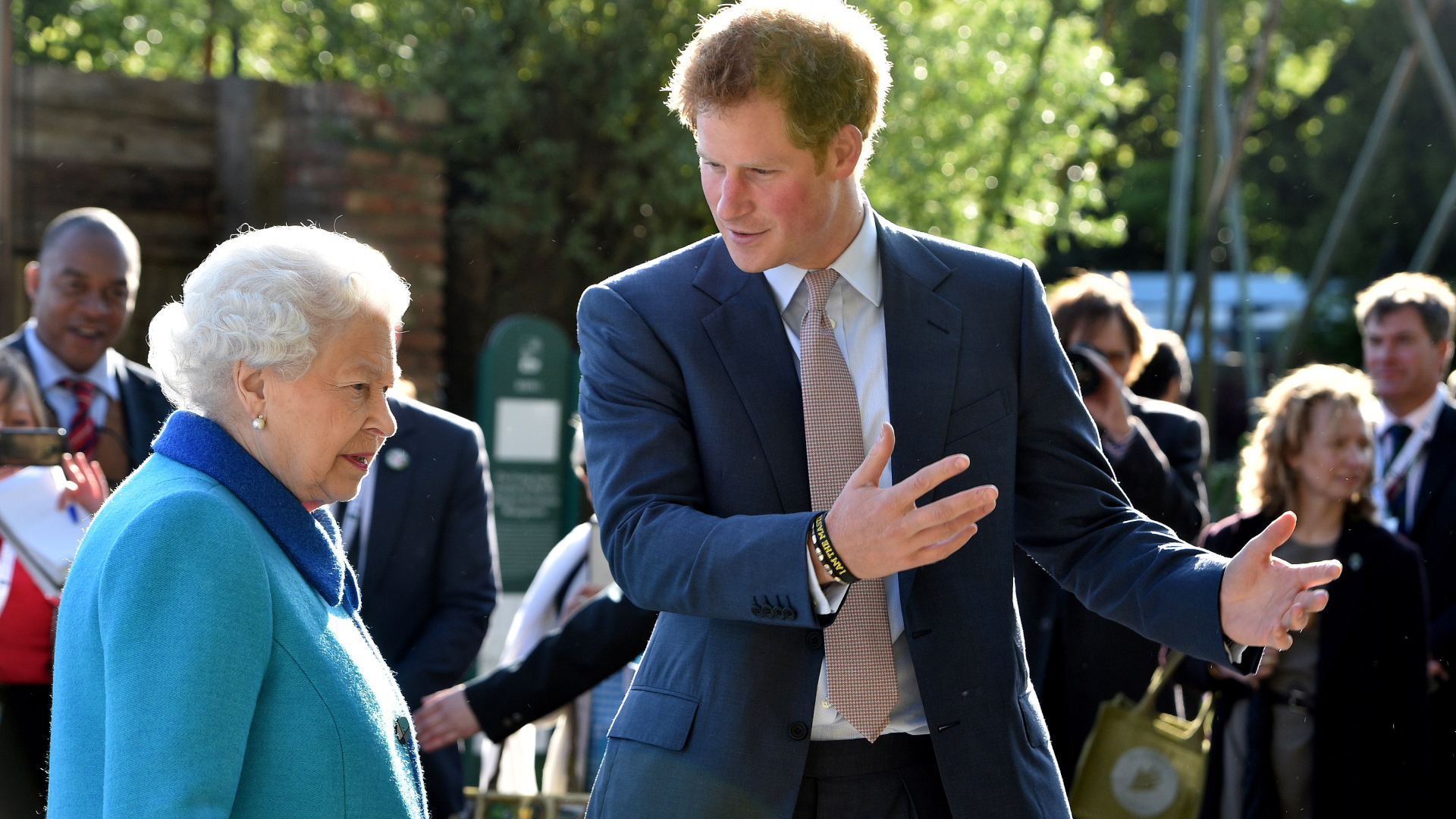 Queen Elizabeth II and Prince Harry attend at the annual Chelsea Flower show at Royal Hospital Chelsea on May 18, 2015