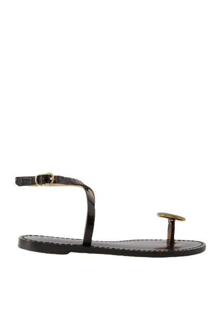 The Kigali Aventurine-Embellished Croc-Effect Leather Sandals