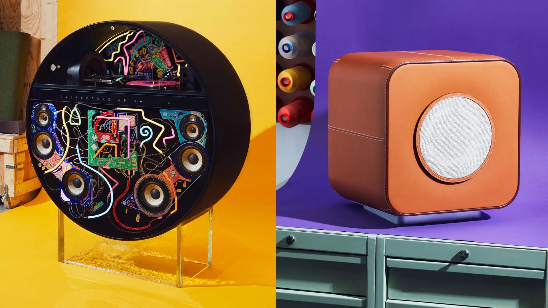 Hermes jukebox and connected speaker images.