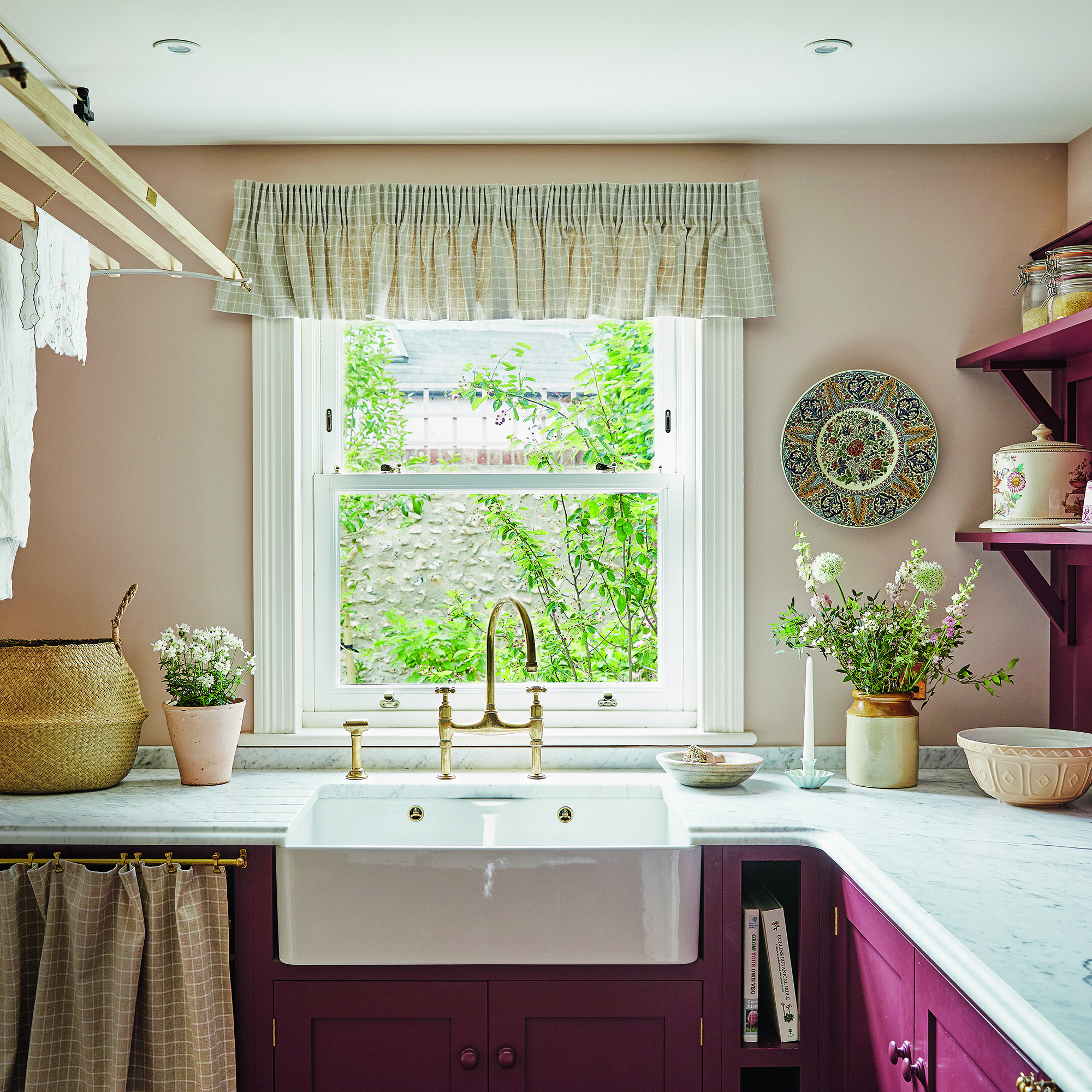Small country kitchen window with frill trim