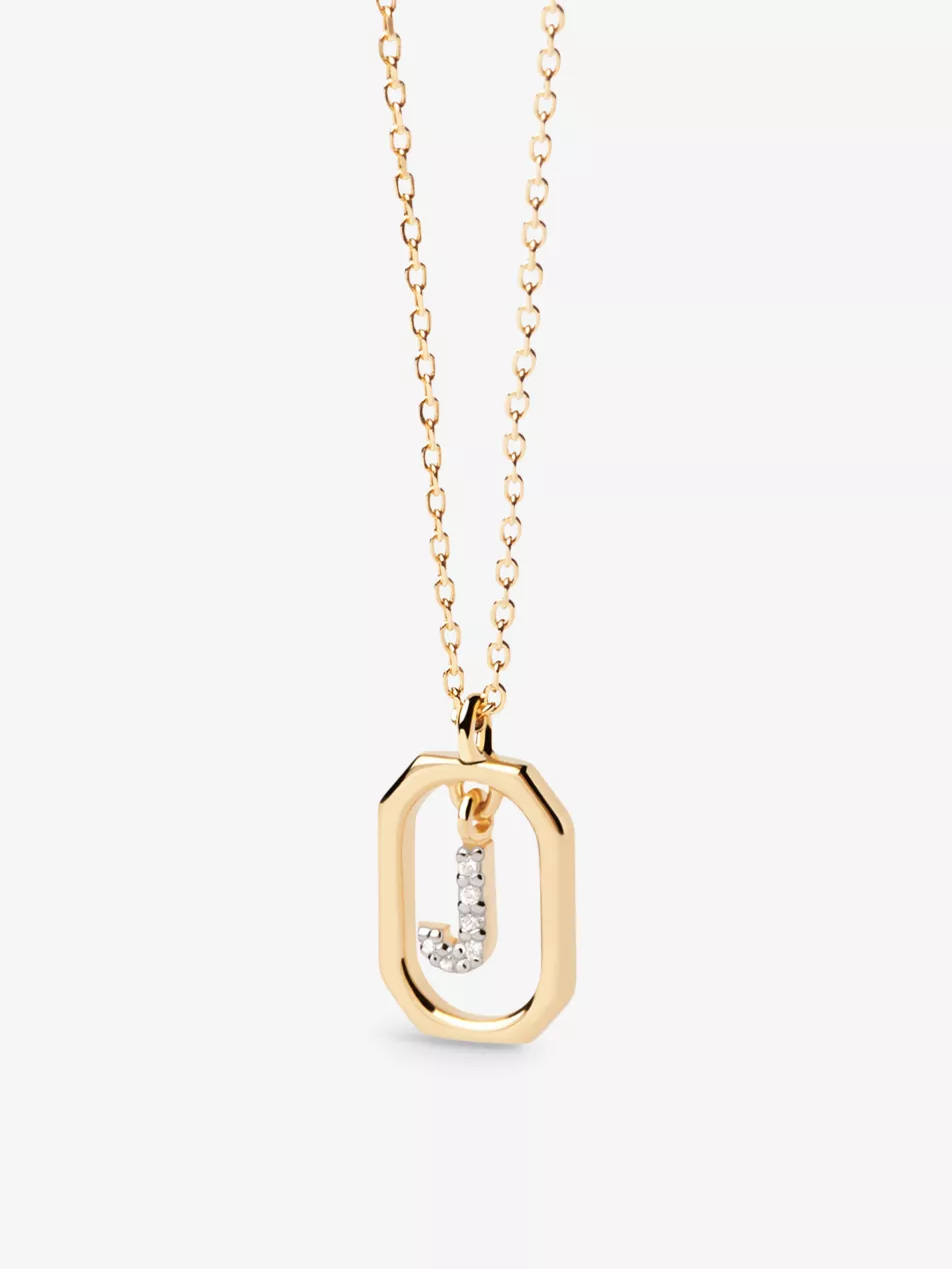 Letter J Mini 18ct Yellow-Gold Plated Sterling-Silver and Zirconia Pendant Necklace