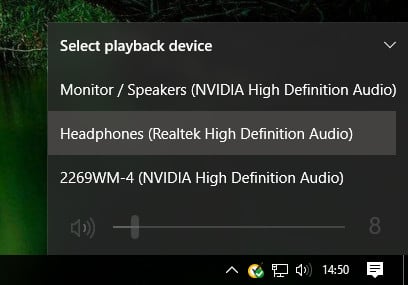 Выбор аудиоустройства Windows 10