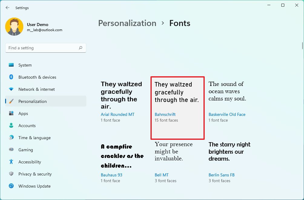Windows 11 font selection