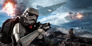A Storm Trooper on the march in Battlefront