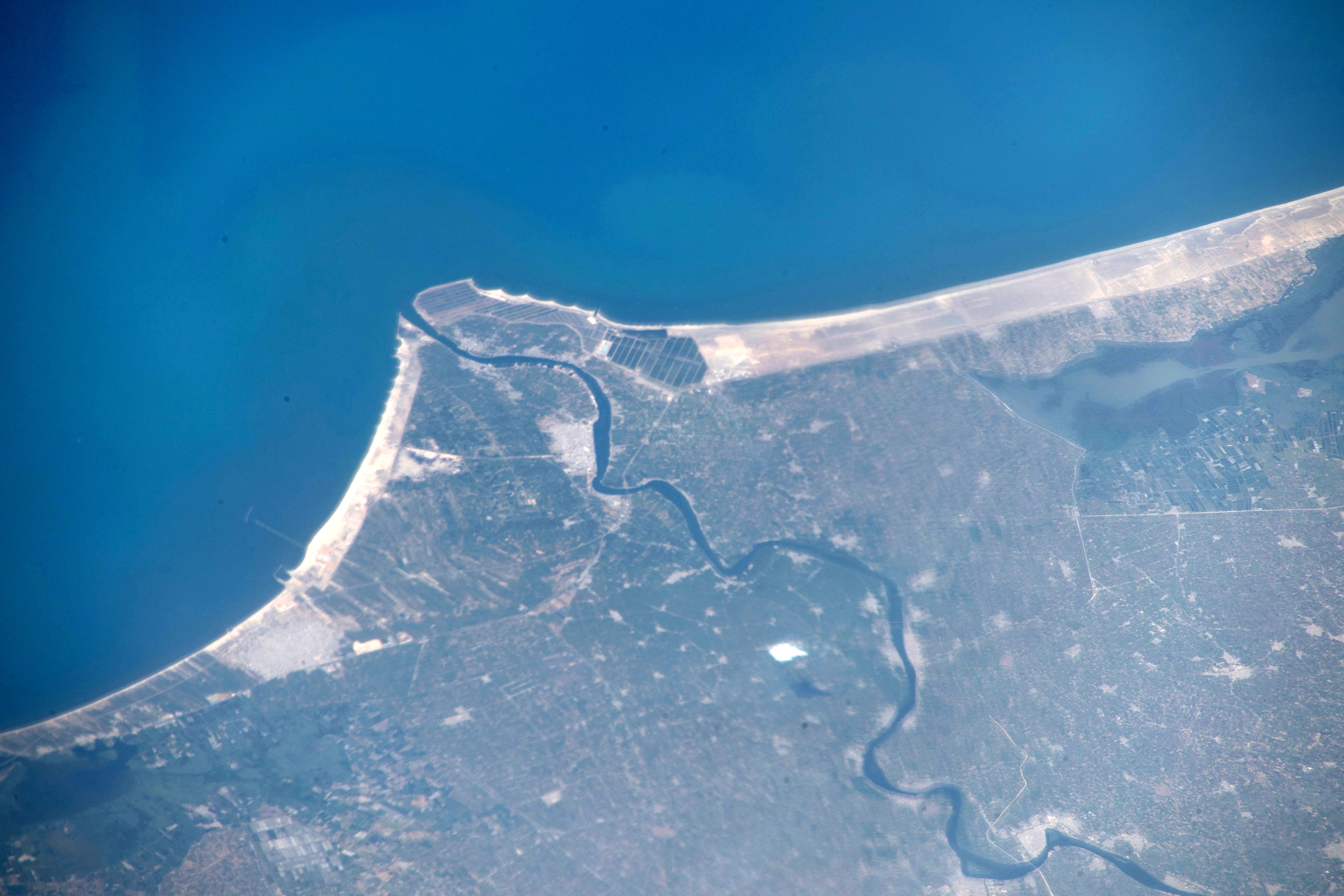 an overhead view in space of egypt, the nile and the sea