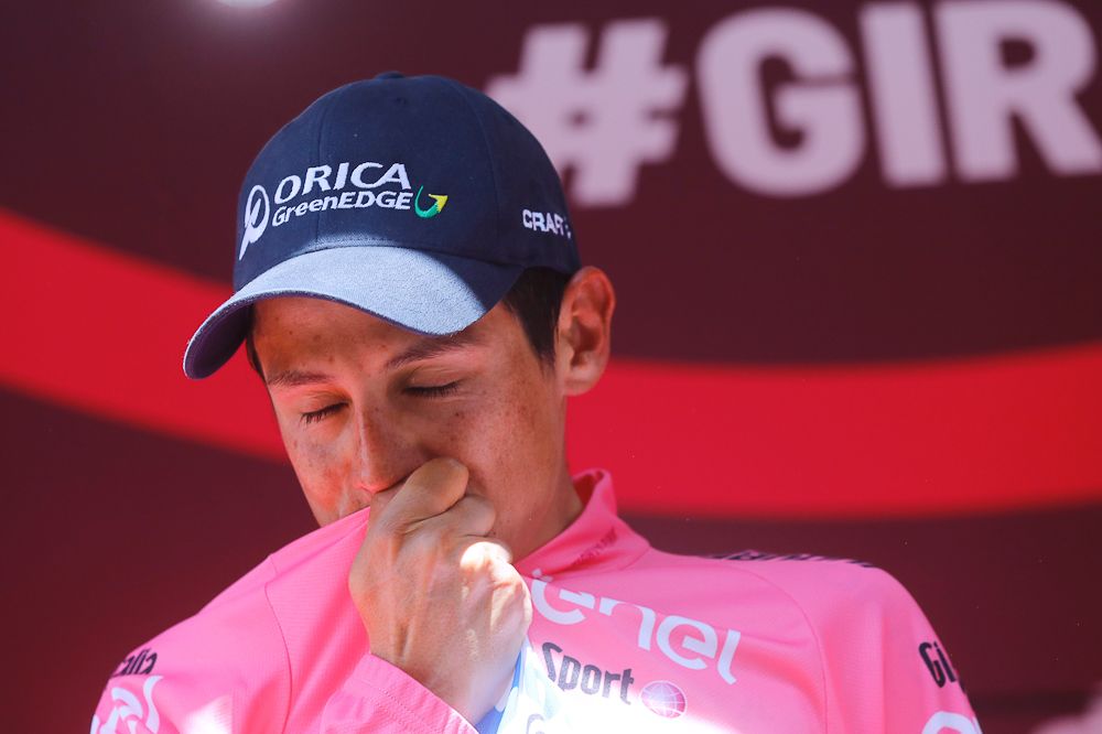 Esteban Chaves in pink after stage 19 at the Giro.