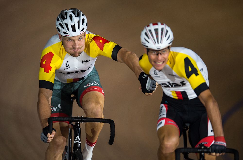 Leif Lampater &amp; Marcel Kalz of Germany compete in the Six Day London