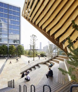 close up of the stepped seating at The Pavilion at Endeavour Square, London