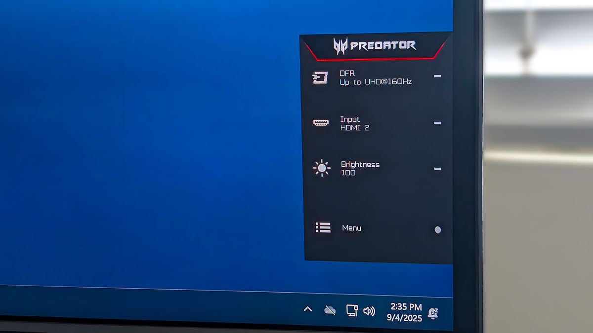 A closeup of the Acer Predator XB273K's OSD side menu.