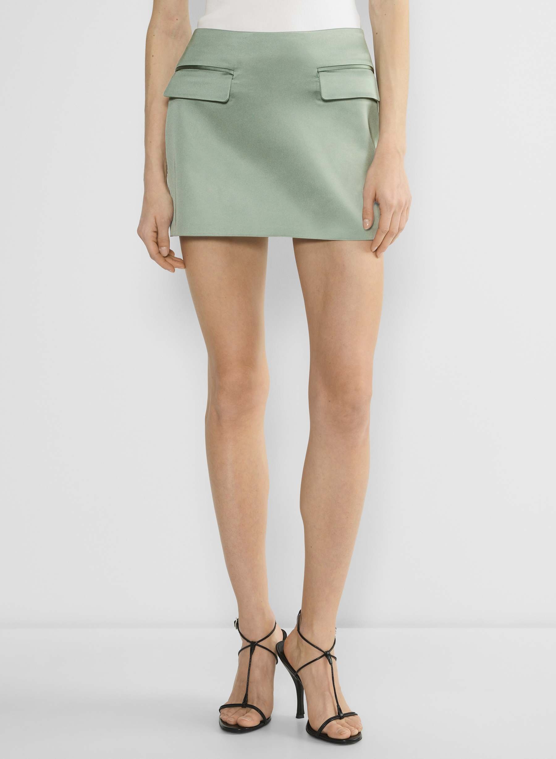 Aritzia, Stationery Satin Skirt in Terrace Sage