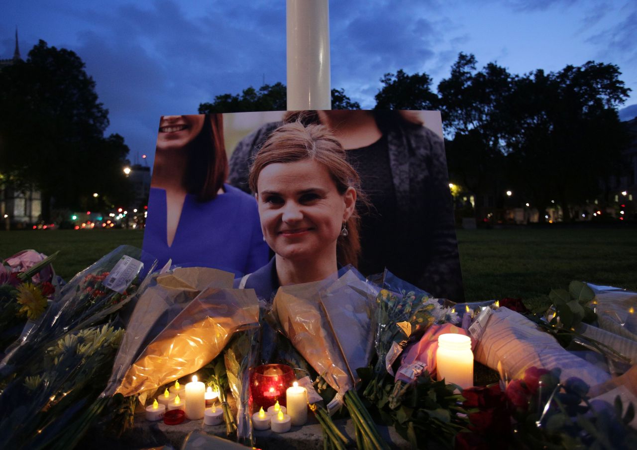 A photo of slain Labour PM Jo Cox at a memorial