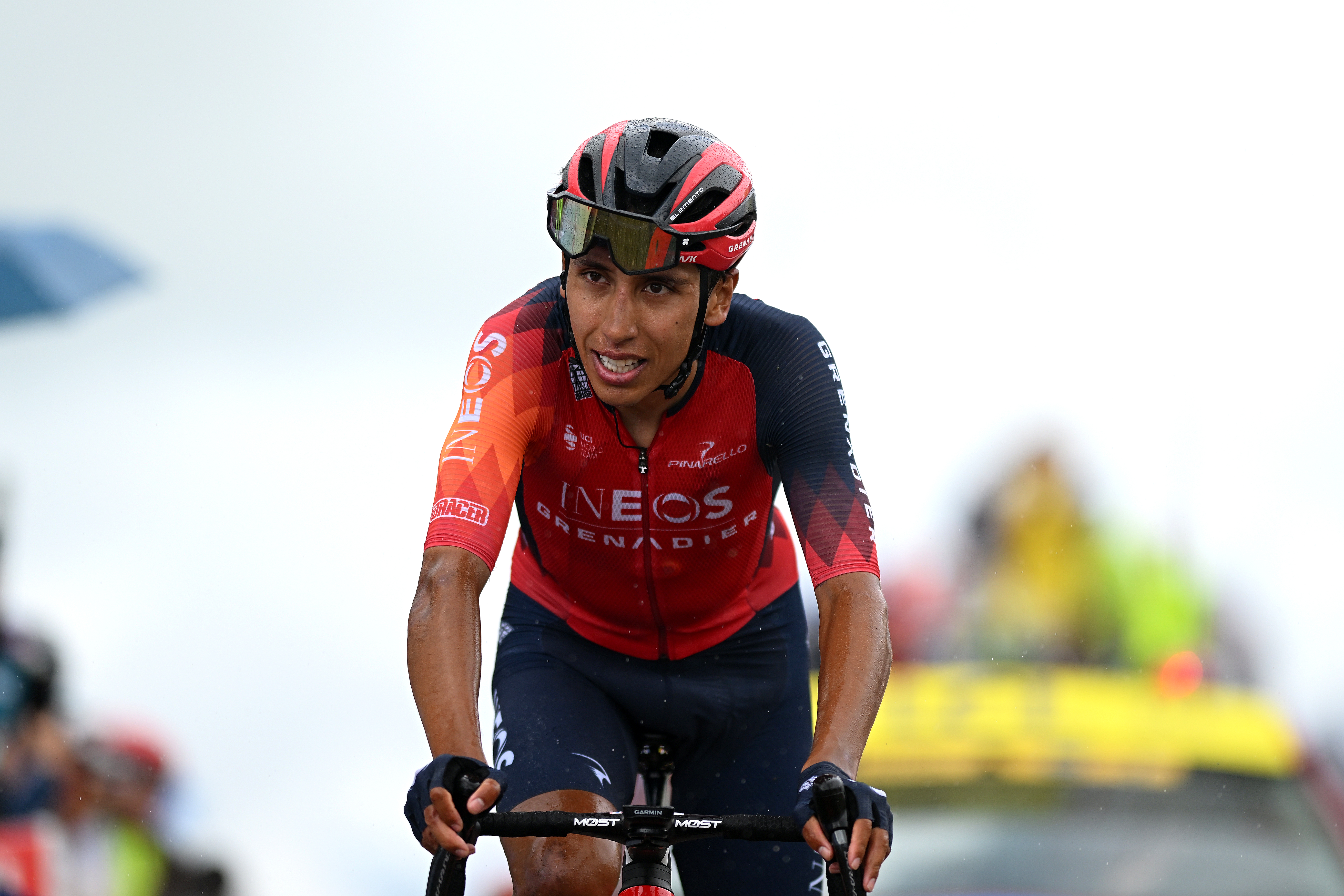 COL DE LA CROIX DE FER, FRANCE - JUNE 10: Egan Bernal of Colombia and Team INEOS Grenadiers crosses the finish line during the 75th Criterium du Dauphine 2023, Stage 7 a 147.9km stage from Porte-de-Savoie to Col de la Croix de Fer 2067m / #UCIWT / on June 10, 2023 in Col de la Croix de Fer, France. (Photo by Dario Belingheri/Getty Images)