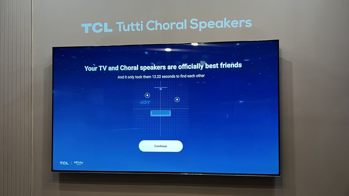 Dolby Atmos Flexconnect setup screen, showing two speakers detected in a map of a room