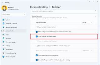 Show flashing on taskbar apps