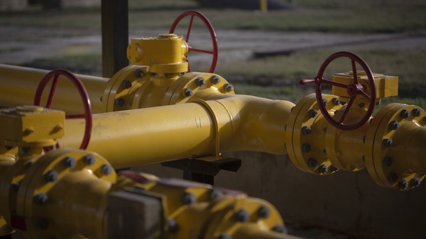 Pipework and valve wheels at a gas storage facility