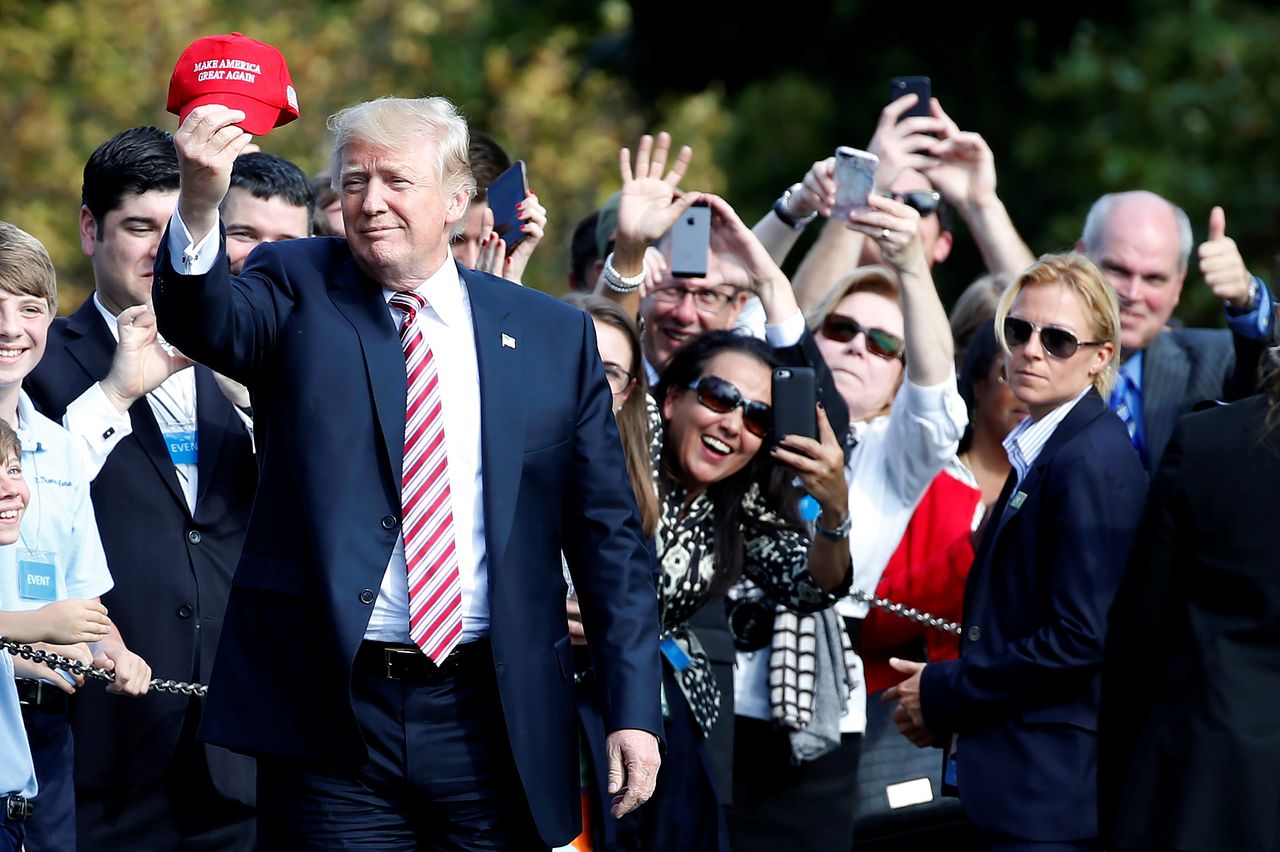 President Trump greets supporters.