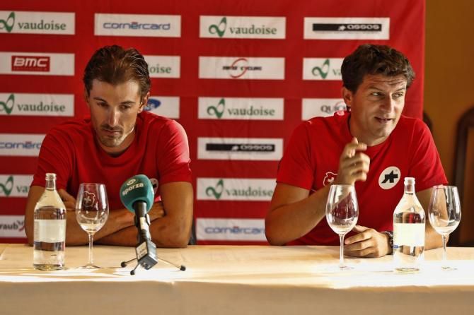 Fabian Cancellara with Swiss national coach Luca Guercilena