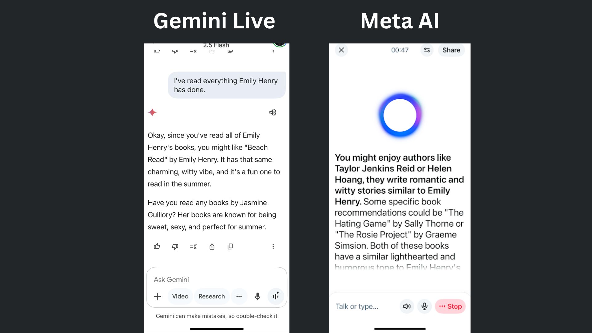 Gemini Live vs. Meta AI