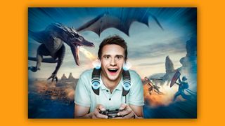 Panasonic ad featuring an apparently white man gaming while a dragon blows fire in his ear