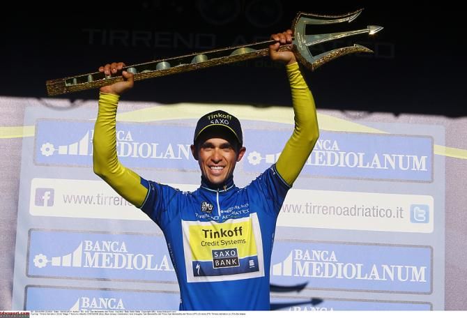 Alberto Contador (Tinkoff-Saxo) with the winner's trophy in Tirreno-Adriatico