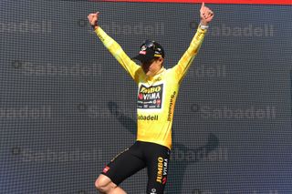 Jonas Vingegaard celebrates another day in the lead of the 2023 Itzulia Basque Country after stage 5